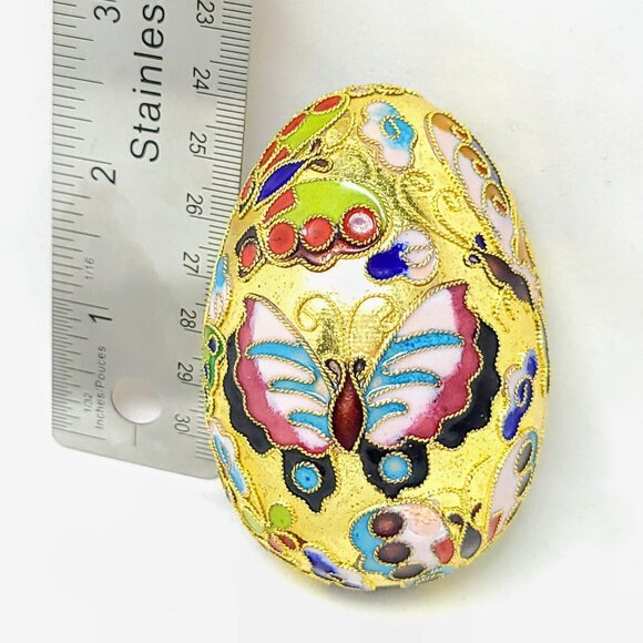 Vintage Ganz Cloisonne and Enamel Butterflies & Flowers on Gold Leaf Tone Bckgrd - Picture 8 of 8